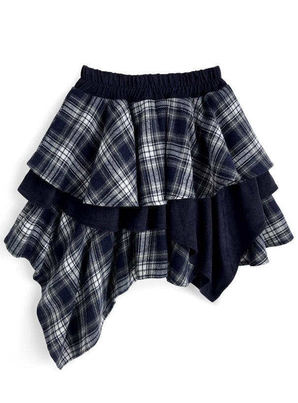 日本直送 [預購] 下擺不規則Ruffle·拼接格仔短裙 ◍ 2色入