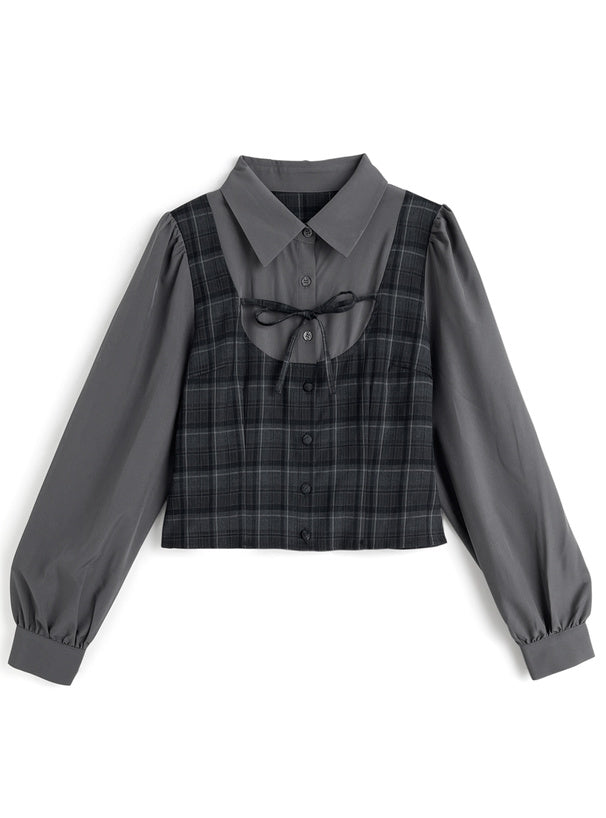 日本直送 [預購] 一套2件setup ⇉ 格仔拼接恤衫➕蛋糕短裙