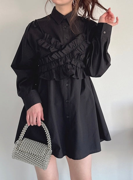 日本直送 [預購] 一套2件setup ⇉ Ruffle交叉背心➕恤裙 ◍ 3色入