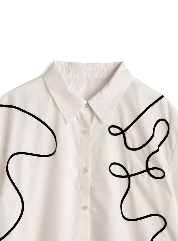 日本直送 [預購] 刺繡線條·帶領恤衫 ◍ 2色入