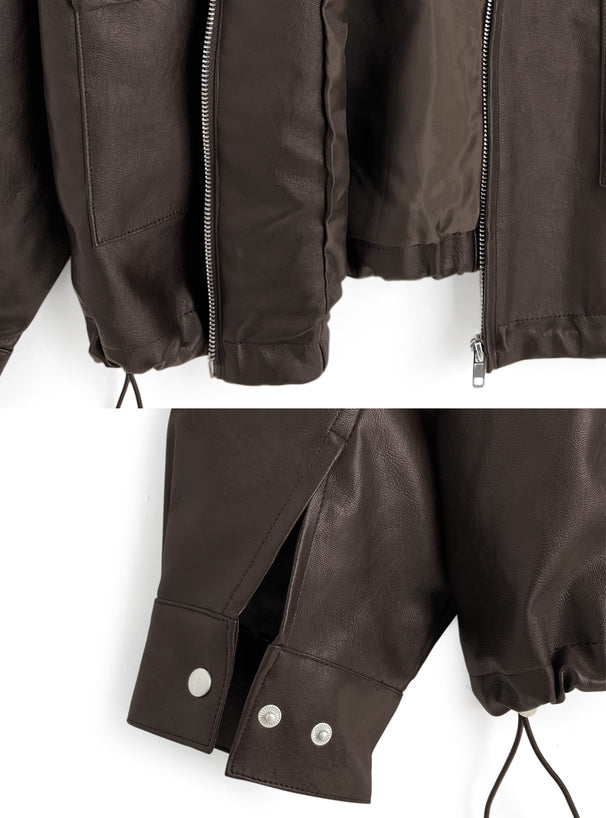 日本直送 [預購] 配可拆卸毛毛領口·女友風pu皮褸 ◍ 2色入