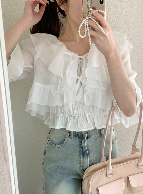 日本直送 [預購] 一套2件 ⇉ 雪紡蝴蝶綁帶外套➕背心仔 ◍ 3色入