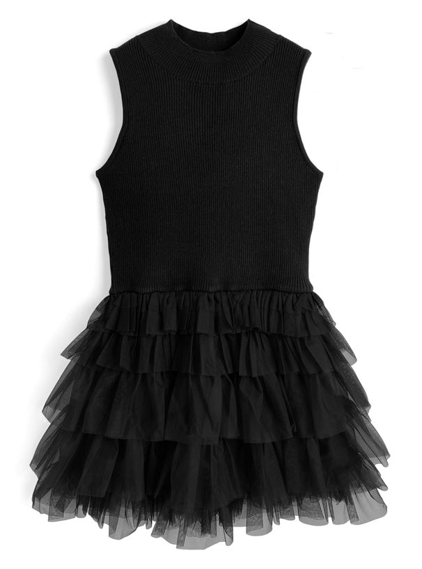 日本直送 [預購] 針織拼接紗紗背心裙 ◍ 2色入