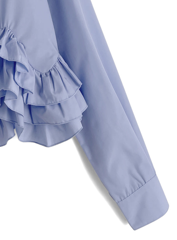 日本直送 [預購] 20%棉☁️ 下擺Ruffle恤衫 ◍ 4色入