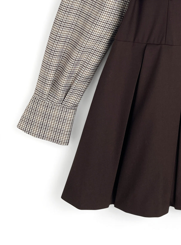 日本直送 [預購] 格仔恤拼接連身裙 (啡 ブラウン)