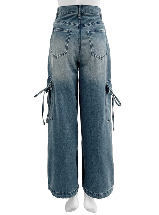 日本直送 [預購] 洗水色·側蝴蝶౨ৎ 袋寛腳牛仔褲 ◍ 2色入