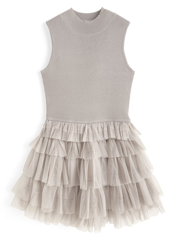 日本直送 [預購] 針織拼接紗紗背心裙 ◍ 2色入