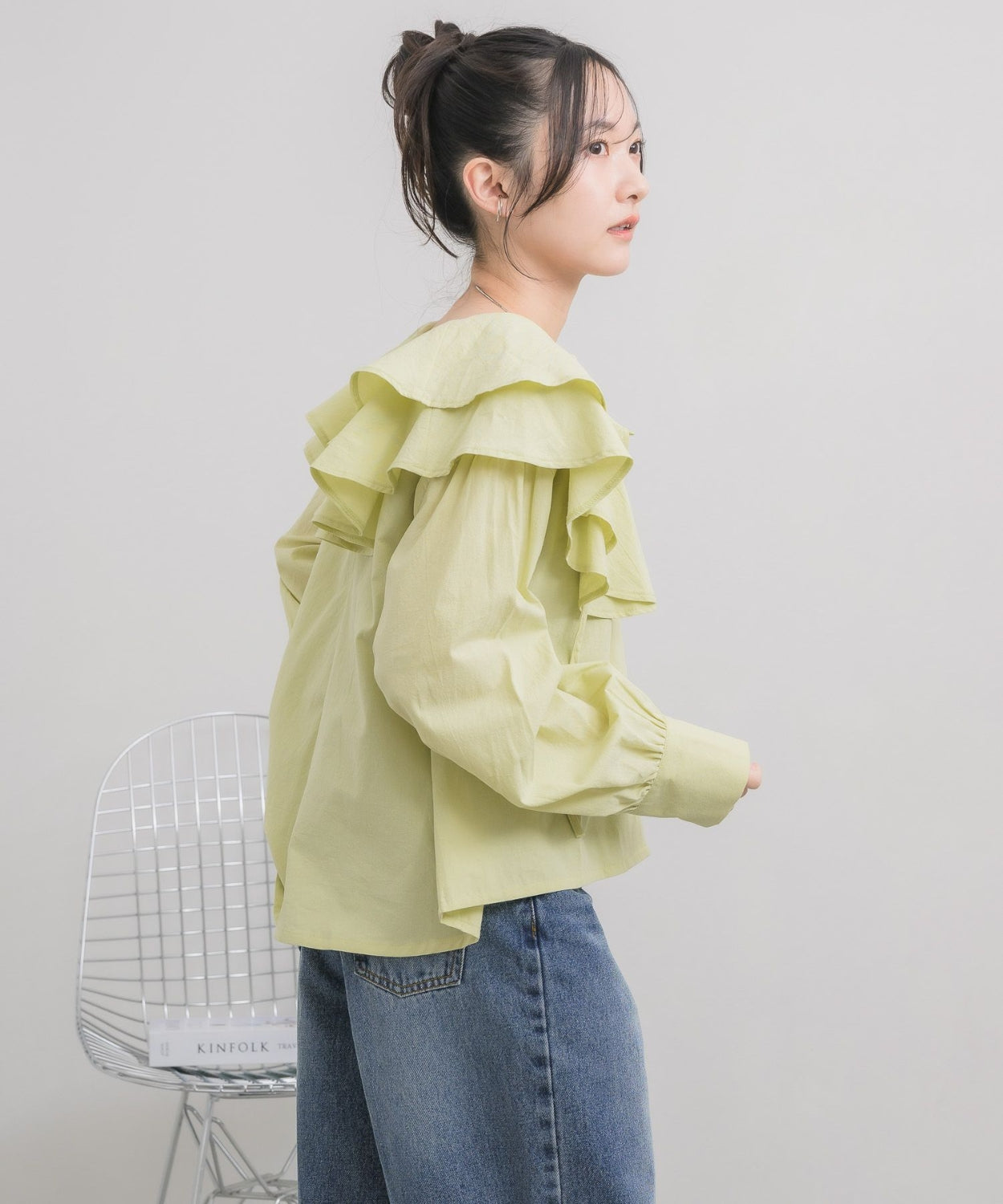 日本直送 [預購] 層次Ruffle領口౨ৎ棉料上衣 ◍ 3色入