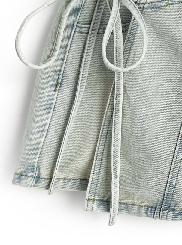 日本直送 [預購] 側蝴蝶結౨ৎ洗水色 牛仔裙褲  (Blue ブルー)