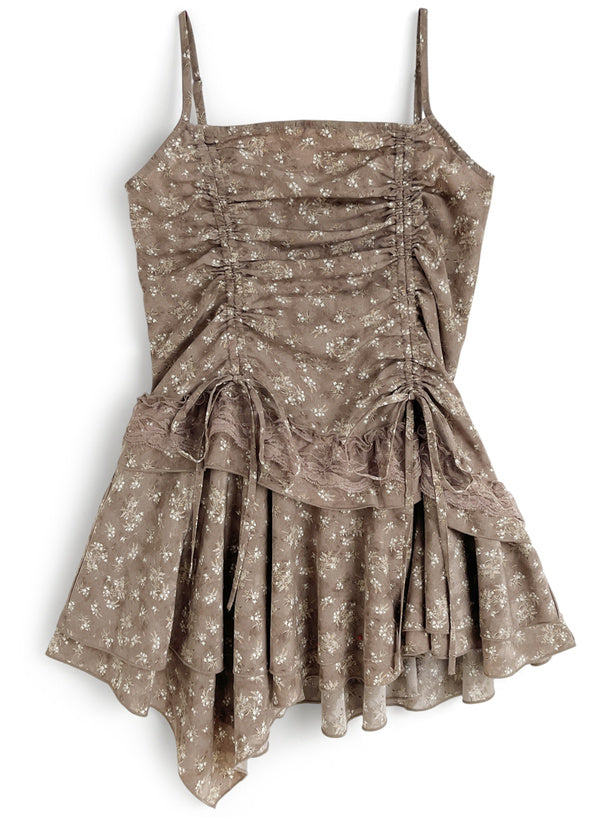 日本直送 [預購] 碎花拼接蕾絲·Ruffle吊帶裙 ◍ 3色入