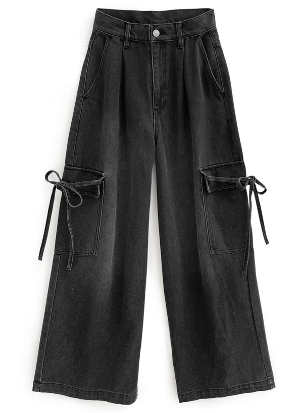 日本直送 [預購] 洗水色·側蝴蝶౨ৎ 袋寛腳牛仔褲 ◍ 2色入