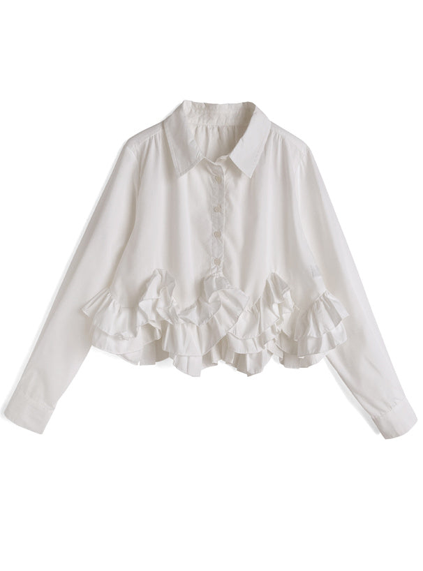 日本直送 [預購] 20%棉☁️ 下擺Ruffle恤衫 ◍ 4色入