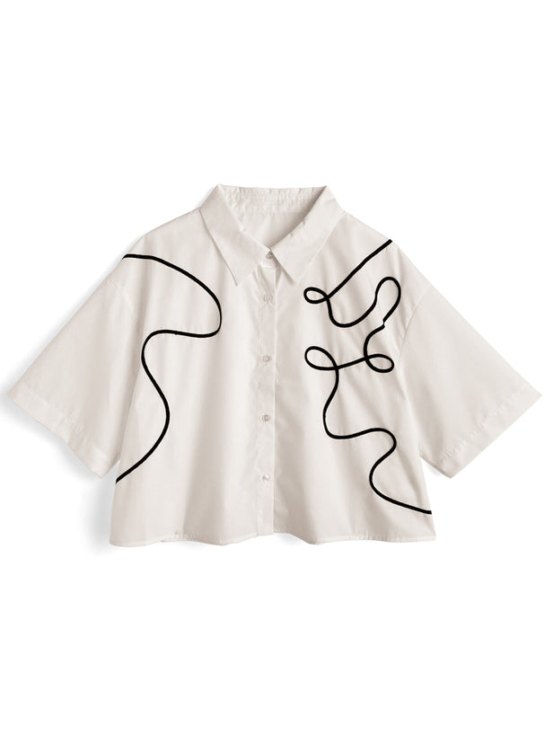 日本直送 [預購] 刺繡線條·帶領恤衫 ◍ 2色入
