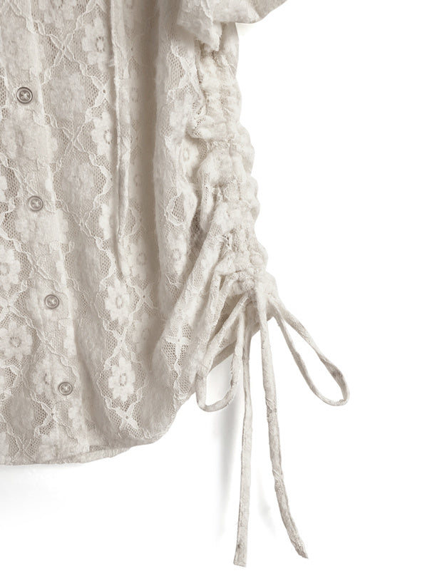 日本直送 [預購] 側抽繩౨ৎ帶帽花花蕾絲外套 ◍ 2色入