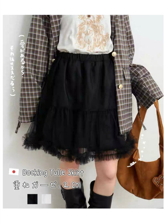 日本直送 [現貨/預購] 層次感·拼接紗紗短裙 ◍ 2色入