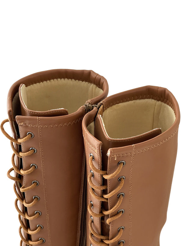 日本直送 [預購] 綁繩·8 CM厚底PU皮長靴 ◍ 3 色入