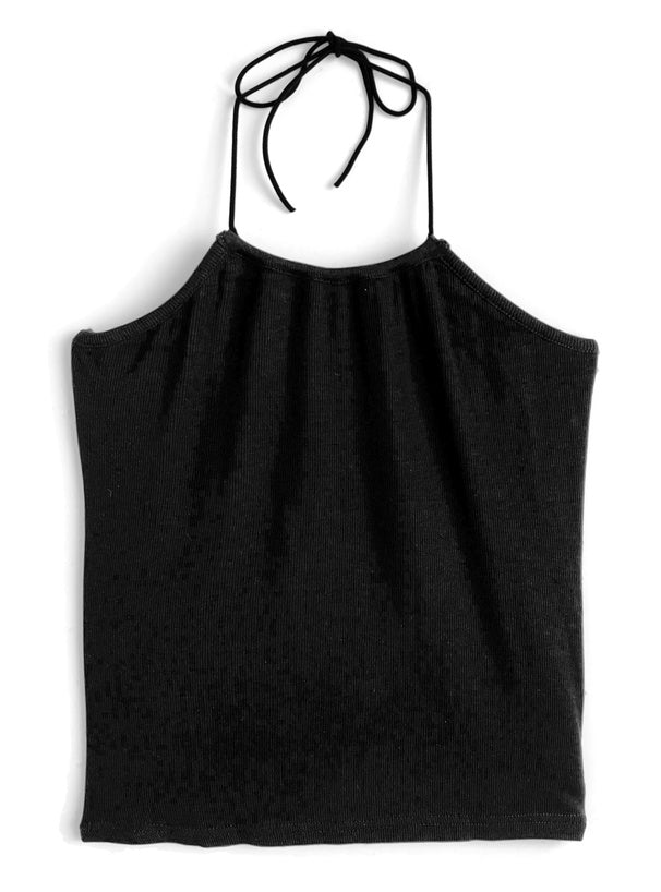 日本直送 [預購] 皺摺針織上衣➕掛頸背心 (灰 x 黑 グレー x ブラック)