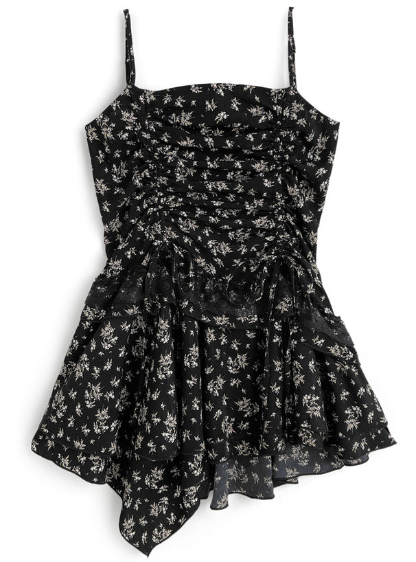 日本直送 [預購] 碎花拼接蕾絲·Ruffle吊帶裙 ◍ 3色入