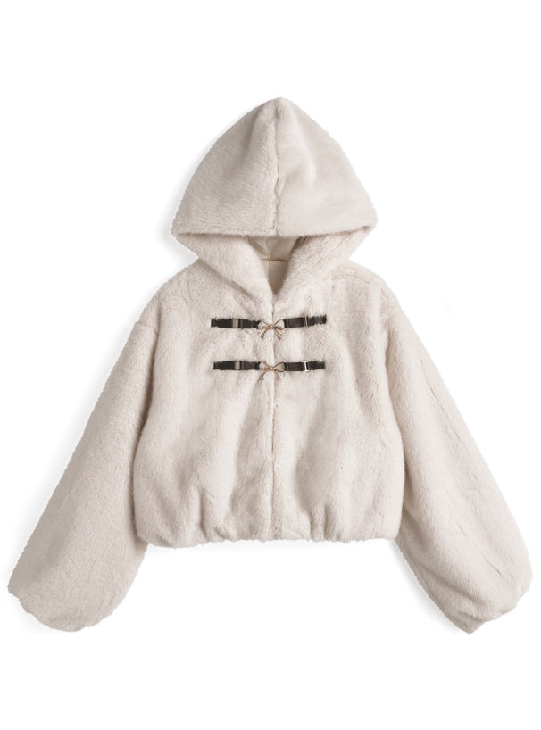 日本直送 [預購] 蝴蝶౨ৎ鈕扣·帶帽·保暖毛毛外套 ◍ 2色入