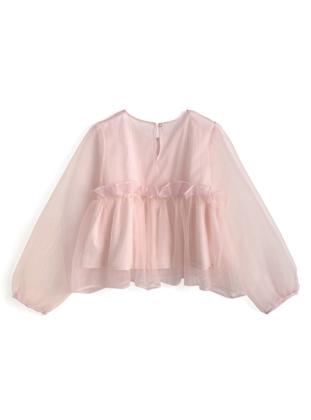 日本直送 [預購] 拼接柔軟薄紗Ruffle邊上衣 ◍3色入