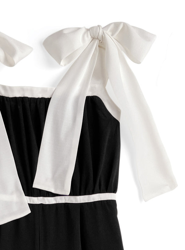 日本直送 [現貨] 黑白拼色 ౨ৎ蝴蝶肩帶連身褲 (黑 ブラック)