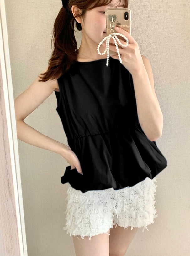 日本直送 [預購] 圓領·泡泡下擺背心 ◍ 3色入