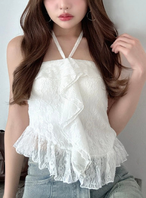 日本直送 [預購] 掛頸·褶皺Ruffle背心 ◍ 2色入