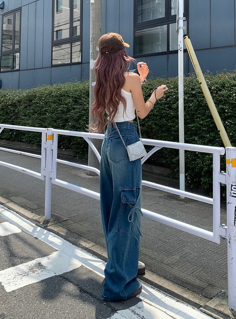 日本直送 [預購] 洗水色·側蝴蝶౨ৎ 袋寛腳牛仔褲 ◍ 2色入