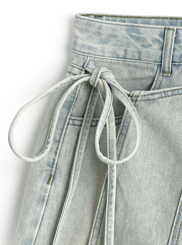 日本直送 [預購] 側蝴蝶結౨ৎ洗水色 牛仔裙褲  (Blue ブルー)