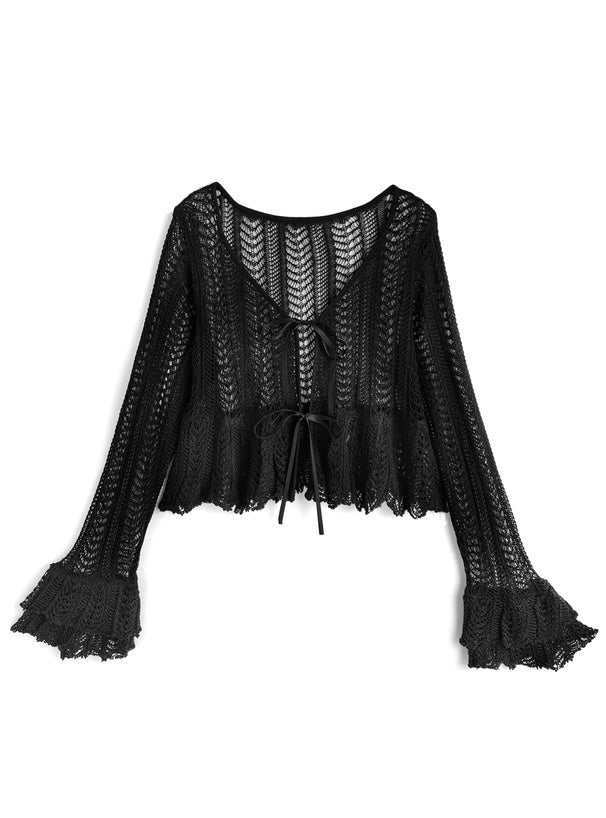 日本直送 [預購] 蝴蝶綁帶౨ৎ鏤空針織外套 ◍ 3色入