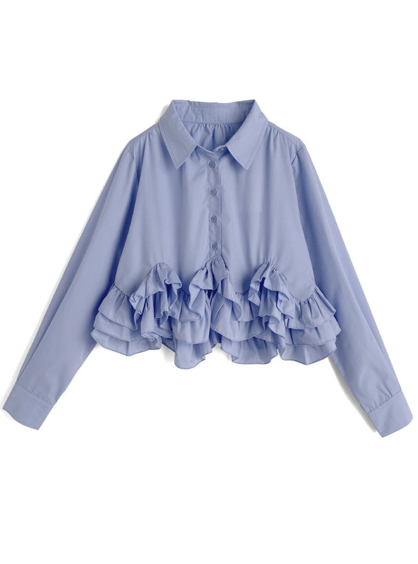日本直送 [預購] 20%棉☁️ 下擺Ruffle恤衫 ◍ 4色入