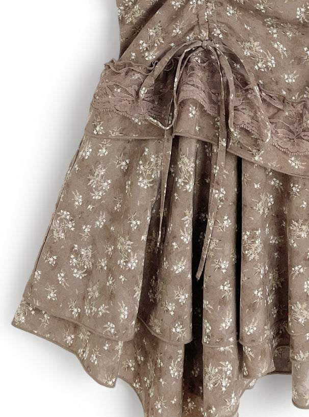 日本直送 [預購] 碎花拼接蕾絲·Ruffle吊帶裙 ◍ 3色入