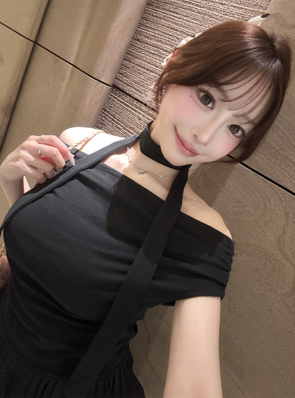日本直送 [預購] 附choker盈軟露肩上衣 ◍ 3色入