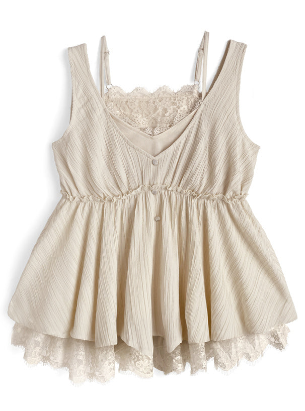 日本直送 [預購] 拼接蕾絲屬次感背心 ◍ 3色入