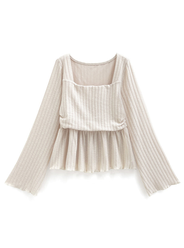 日本直送 [預購] 方領Ruffle下擺針織上衣 ◍ 3色入