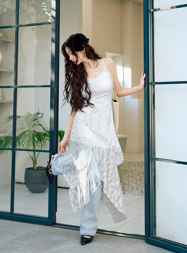 日本直送 [預購] 花花蕾絲·吊帶連身裙 ◍ 2色入