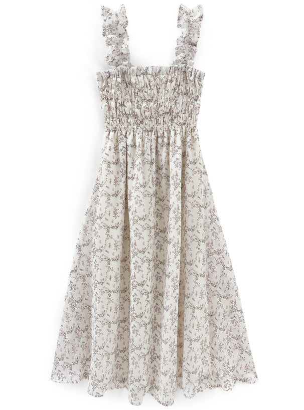 日本直送 [預購] 輕盈雪紡·碎花吊帶裙 (米白 アイボリー)