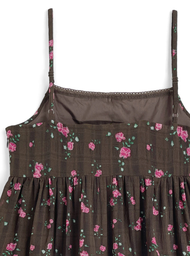 日本直送 [預購] Ruffle通花下擺౨ৎ碎花吊帶裙 (啡 ブラウン)