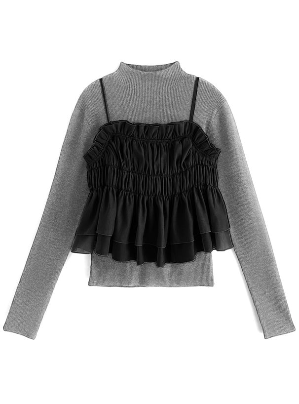 日本直送 [預購] 一套2件setup ⇉ 後綁蝴蝶౨ৎ背心➕企領針織上衣 ◍ 3色入