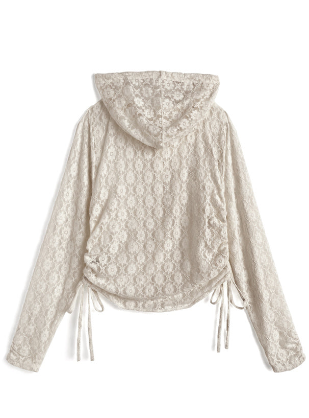 日本直送 [預購] 側抽繩౨ৎ帶帽花花蕾絲外套 ◍ 2色入