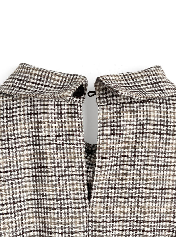 日本直送 [預購] 格仔恤拼接連身裙 (啡 ブラウン)