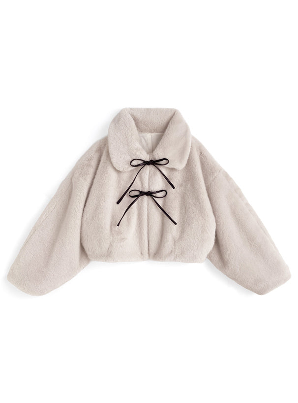 日本直送 [現貨/ 預購] 皮革蝴蝶結౨ৎ毛毛保暖外套 ◍ 3色入