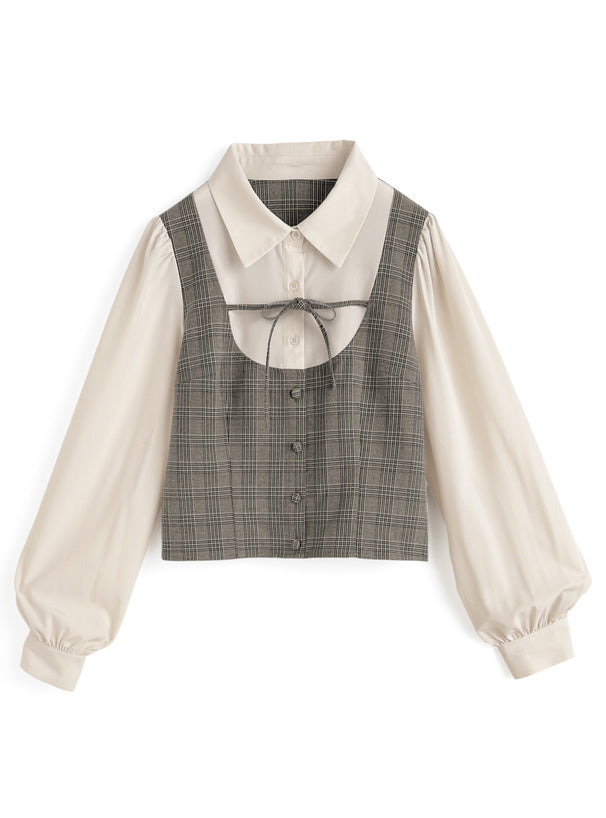 日本直送 [預購] 一套2件setup ⇉ 格仔拼接恤衫➕蛋糕短裙