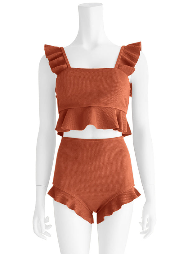 日本直送 [預購] 日本水著·一套2件 ⇉ 荷葉邊上衣➕高腰泳褲 ◍ 2色入