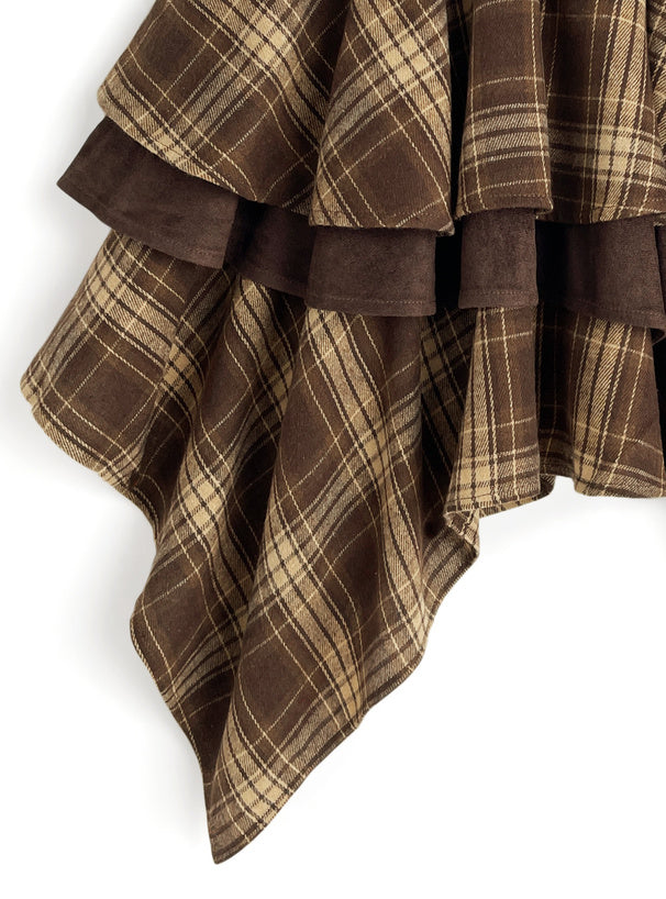 日本直送 [預購] 下擺不規則Ruffle·拼接格仔短裙 ◍ 2色入