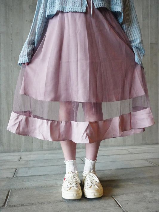 日本直送 [現貨]  拼接薄紗半截裙 (Pink)
