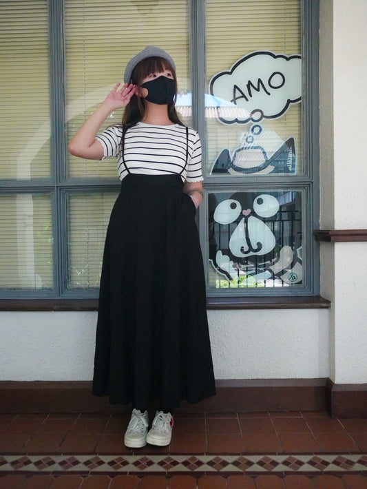 日本直送  [現貨] 一套2件setup ⇉ 橫間衫仔+吊帶裙 Setup (黑 x 白)