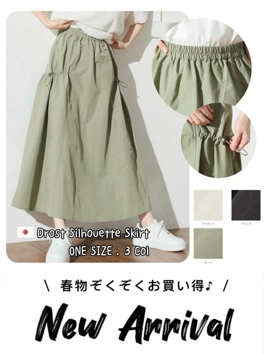 日本直送 [預購] 側抽繩． 全橡根腰． 輕薄料半裙 ◍ 3色入